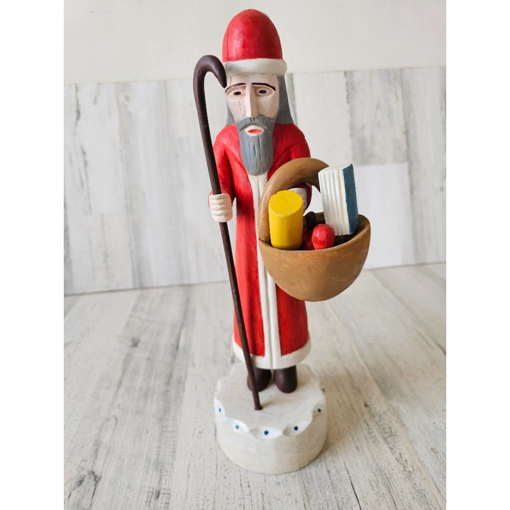 Miczolek zenon paszyn wooden Santa basket father Xmas‎ decor statue